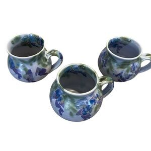 Cloud Folsom 1987 Pottery Mugs Set Of 3 Lavender With Wisteria Floral Motif